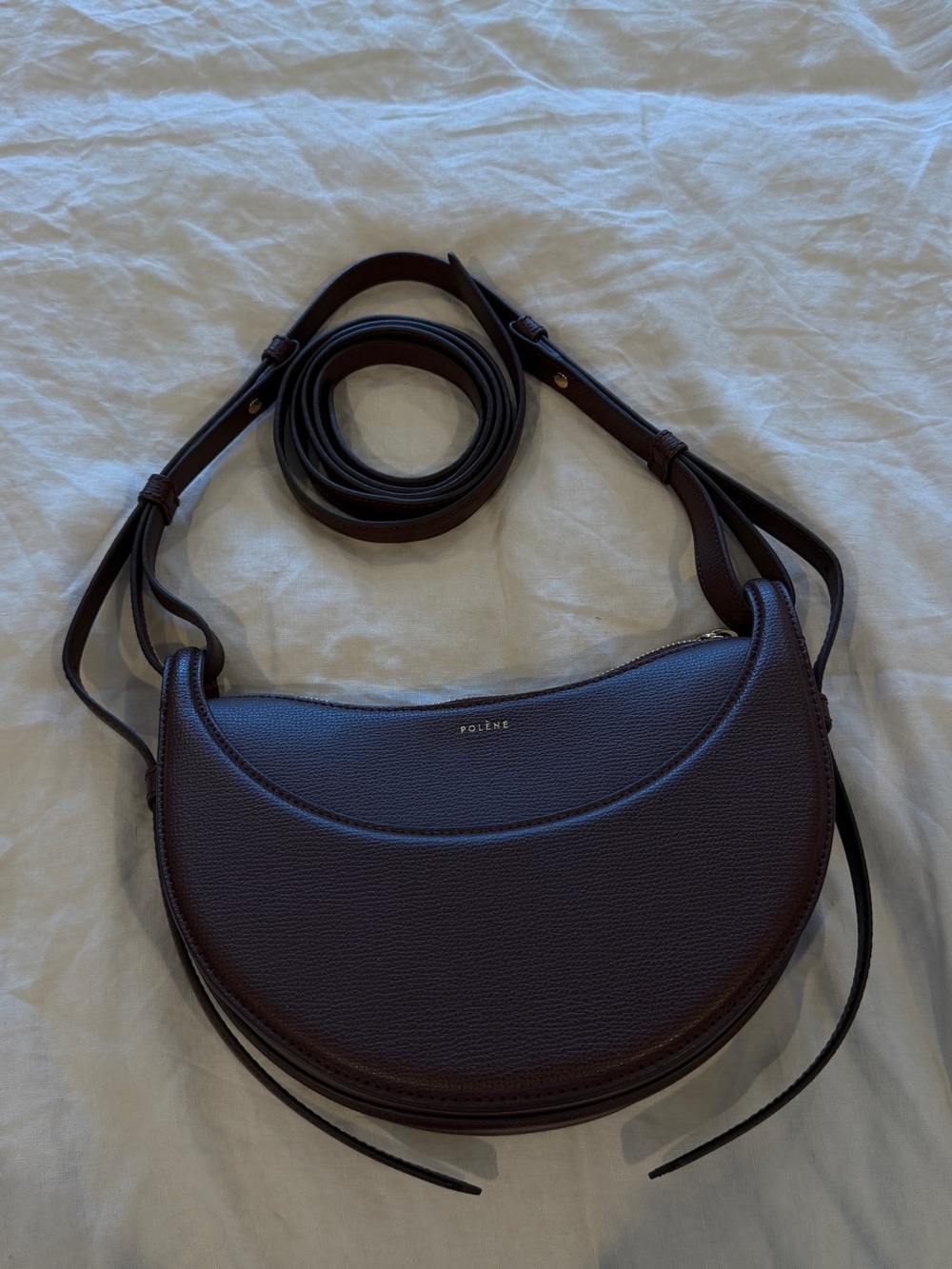 Polene Dix Brown Leather Crescent Shoulder Bag